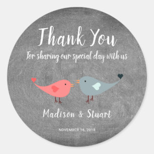 Sticker Rond Inséparables chalkboard Mariage Merci Favor