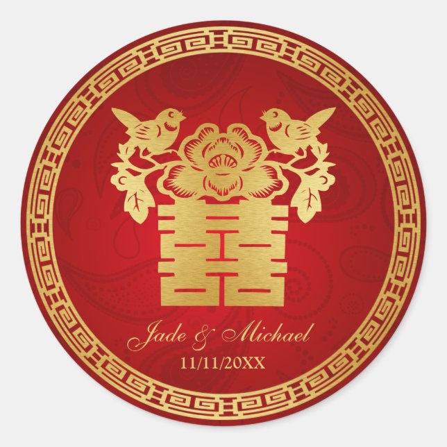 Sticker Rond Inséparables chinois double Mariage du bonheur (Devant)
