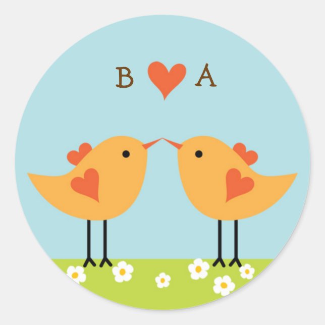 Sticker Rond Inséparables de caricatures mignons (jour) Mariage (Devant)