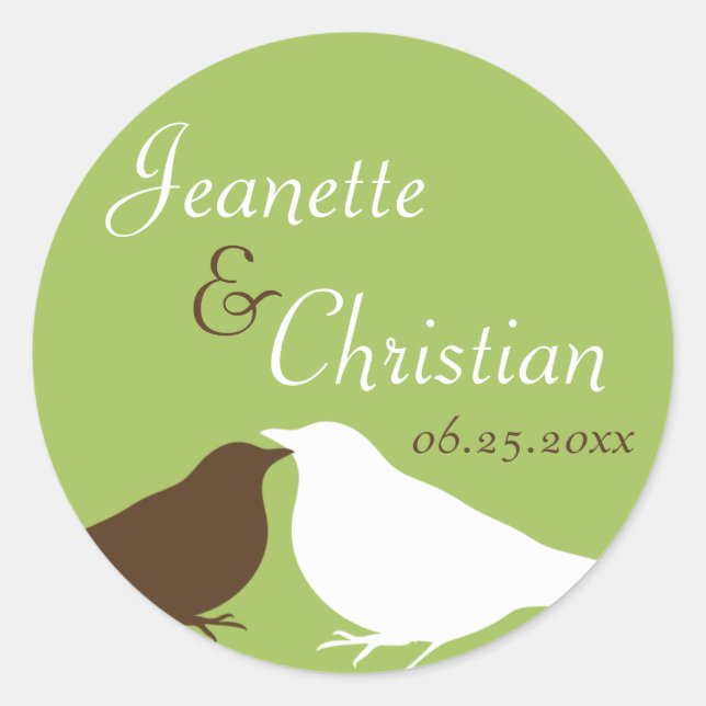 Sticker Rond Inséparables de couple vert mariage faveur phoque  (Devant)
