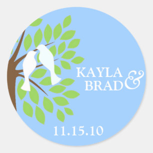 Sticker Rond Inséparables en bleu clair arbre