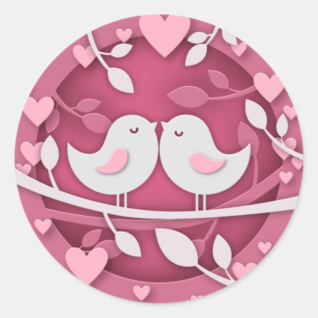 Sticker Rond Inséparables et coeurs Valentin ou Mariage (Devant)