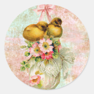 Sticker Rond inséparables Flower Vintage Pâques Card art