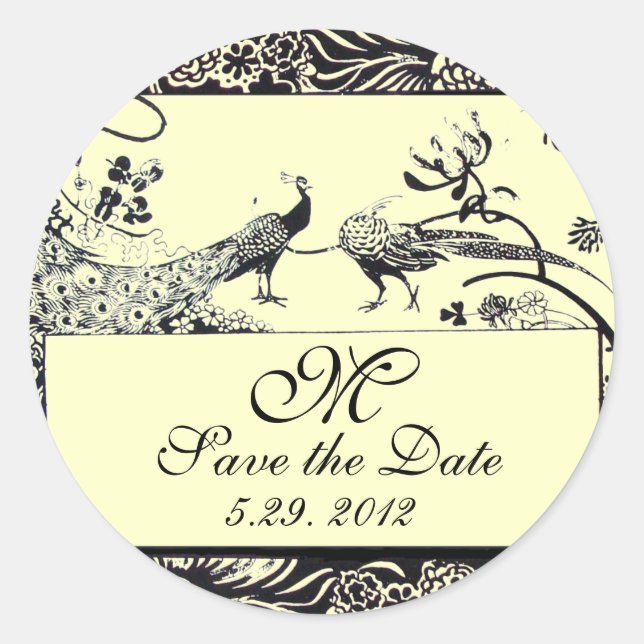 Sticker Rond INSÉPARABLES mariages MONOGRAM noir et blanc crème (Devant)