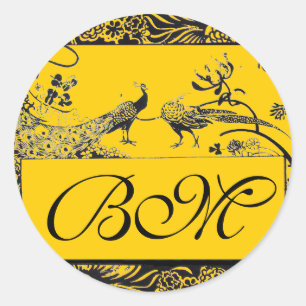 Sticker Rond INSÉPARABLES mariages MONOGRAM noir et blanc jaune