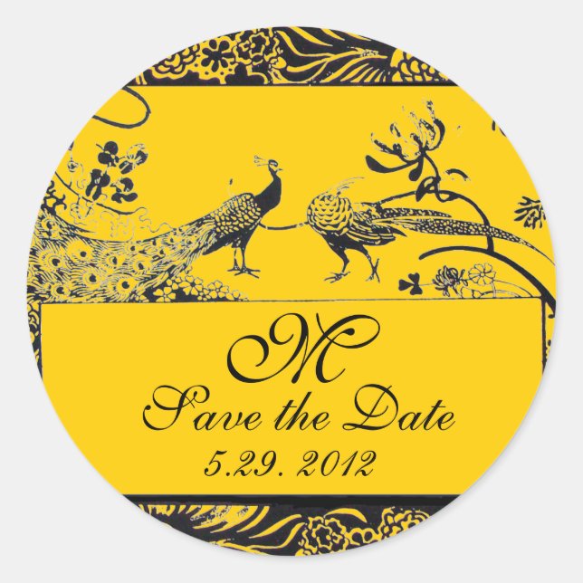 Sticker Rond INSÉPARABLES mariages MONOGRAM noir et blanc jaune (Devant)
