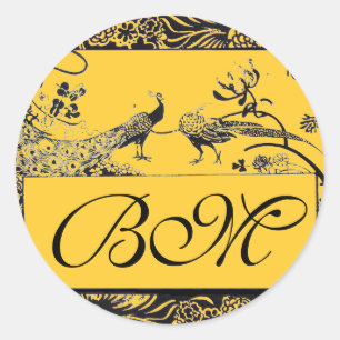Sticker Rond INSÉPARABLES mariages MONOGRAM noir et blanc jaune