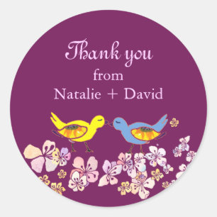 Sticker Rond Inséparables mignon violet Mariage Merci
