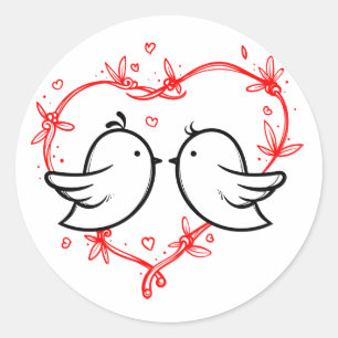 Sticker Rond Inséparables noirs Cœur rouge Mariage Shower nupti