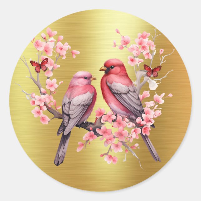 Sticker Rond Inséparables romantiques - Cerisiers roses (Devant)