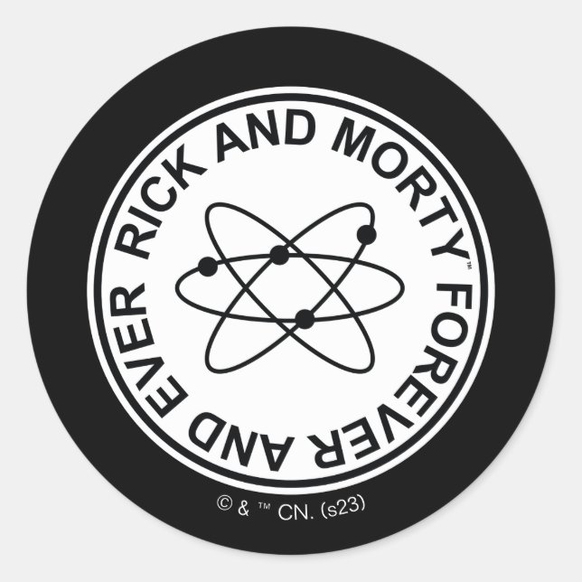 Sticker Rond Insigne atomique Rick et Morty pour toujours et ja (Devant)