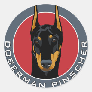 Sticker Rond Insigne de dobermann, noir avec le rouge