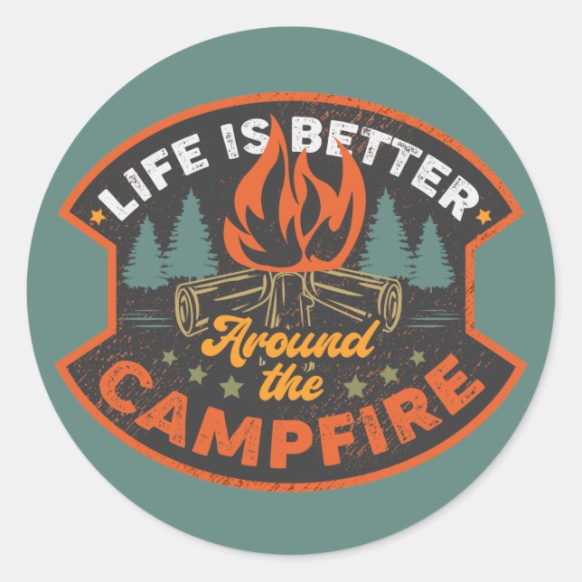 Sticker Rond Insigne de feu de camp Mot Art (Devant)