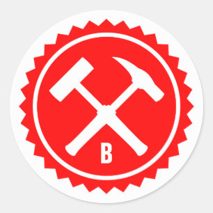 Sticker Rond Insigne de marteau de roche (initiale simple)