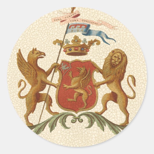 Sticker Rond Insigne héraldique avec Griffin et Lion (Devant)