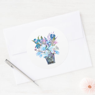 Sticker Rond Inspiration Flower Bucket Blue Faith Hope Love