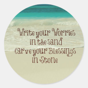Sticker Rond Inspirational Carve your Blessings in Stone Citati