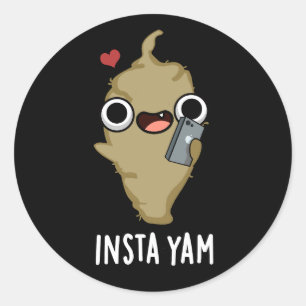 Sticker Rond Insta-yam Funny Médias sociaux Veggie Pun Dark BG