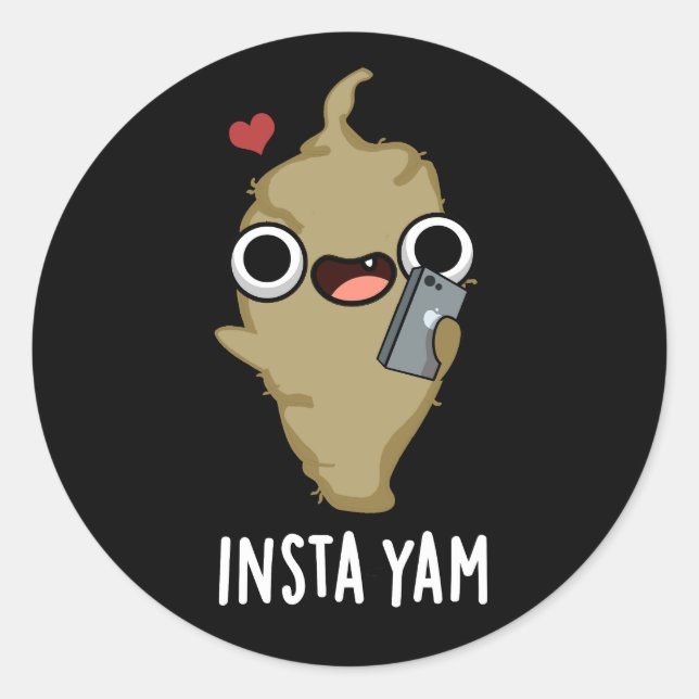 Sticker Rond Insta-yam Funny Médias sociaux Veggie Pun Dark BG (Devant)
