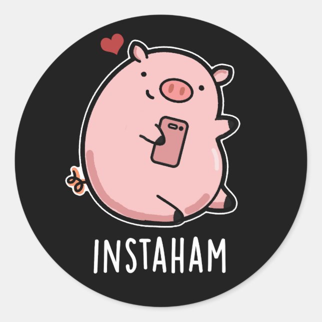 Sticker Rond Instaham Funny Médias sociaux Pig Pun Dark BG (Devant)