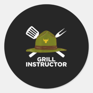 Sticker Rond Instructeur de grillade pitmaster de barbecue drôl