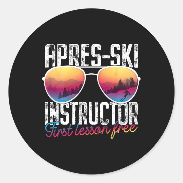 Sticker Rond Instructeur de ski Apres Première leçon Sans Skin  (Devant)