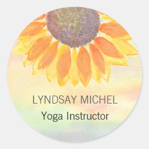 Sticker Rond Instructeur de yoga personnalisé tournesol