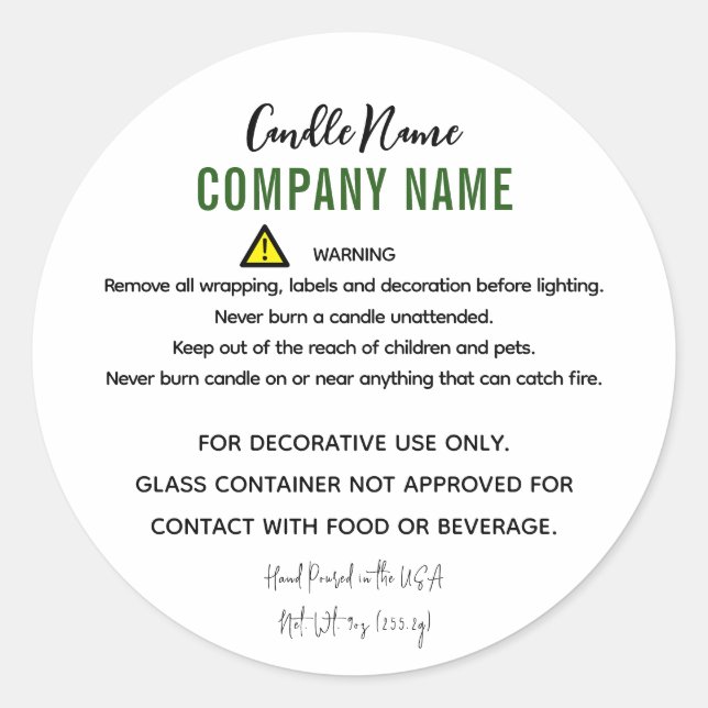 Sticker Rond Instruction d'avertissement de bougie (Devant)