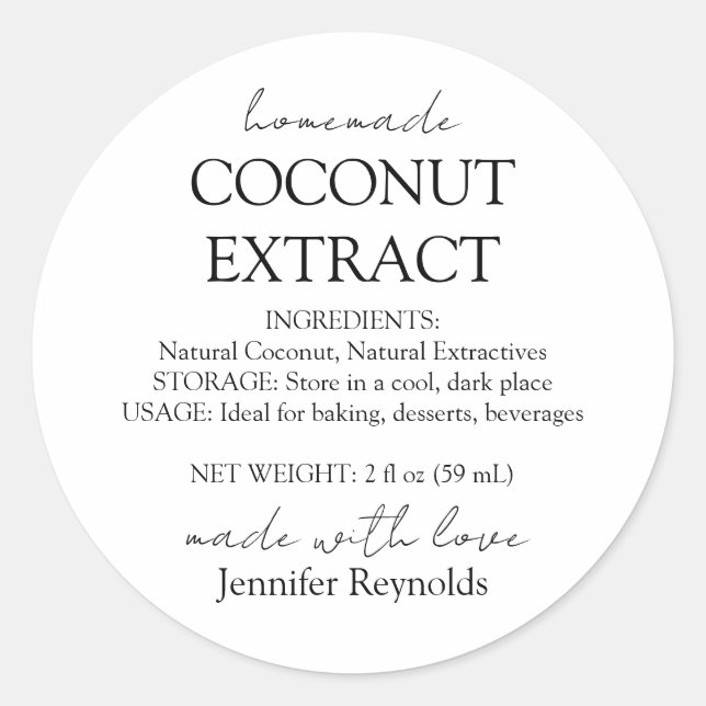 Sticker Rond Instructions pour flacon d'extrait de noix de coco (Devant)