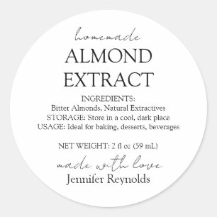 Sticker Rond Instructions sur la bouteille d'extrait d'amande m