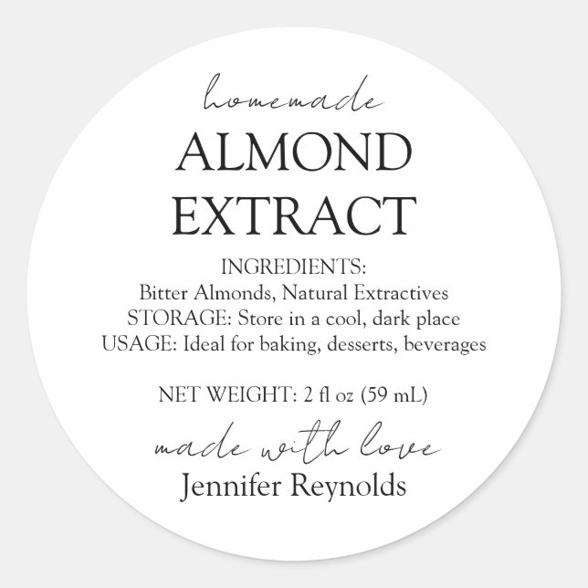 Sticker Rond Instructions sur la bouteille d'extrait d'amande m (Devant)
