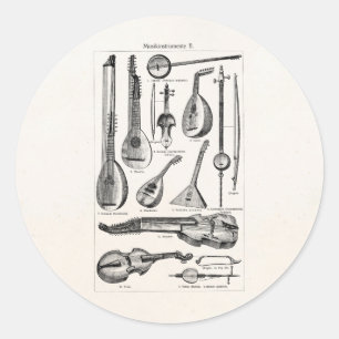 Sticker Rond Instruments de musique vintages de ficelle de