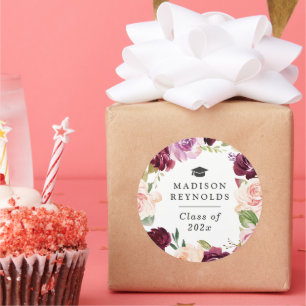 Sticker Rond Intemporel Floral Wreath Graduation Favoriser