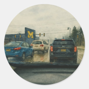 Sticker Rond Intersection Arbor Rainy Ann, aquarelle Big House