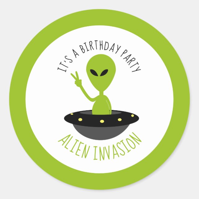 Sticker Rond Invasion Alien, Anniversaire (Devant)