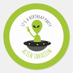 Sticker Rond Invasion Alien, Anniversaire