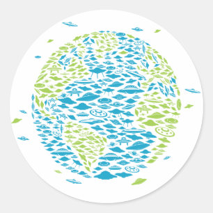 Sticker Rond Invasion du monde par OVNI, Alien, Navires spatiau