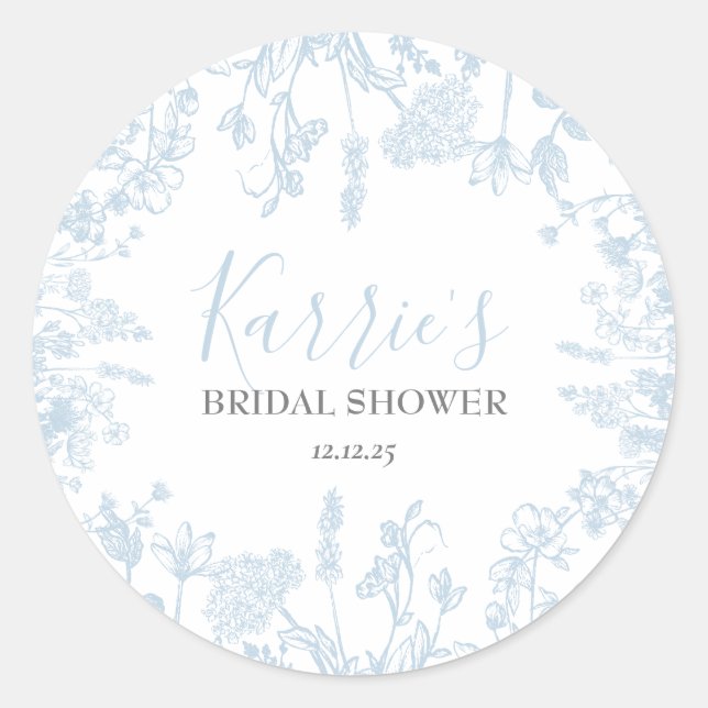 Sticker Rond Invitation à la douche nuptiale Florale Blue Chino (Devant)