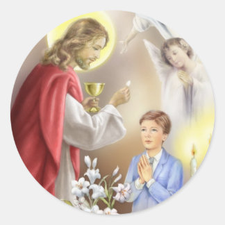 Sticker Rond Invitation à la première communion sainte pour gar