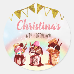 Sticker Rond Invitation à l'anniversaire de Milkshake fou