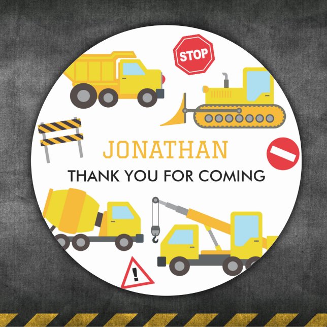 Sticker Rond Invitation à l'anniversaire du camion de vidange d (Créateur téléchargé)