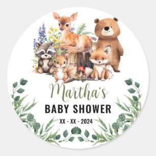 Sticker Rond Invitation au Baby shower des bois   Animaux des b