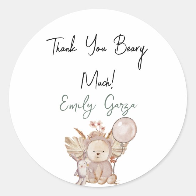 Sticker Rond Invitation Baby shower de l'ours en peluche neutre (Devant)