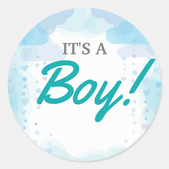 Sticker Rond Invitation Baby shower éléphant, Baby shower garço (Devant)