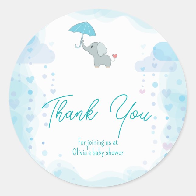 Sticker Rond Invitation Baby shower éléphant, Baby shower garço (Devant)