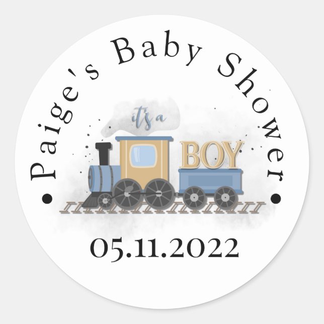 Sticker Rond Invitation Baby shower garçon | Train | C'est un g (Devant)