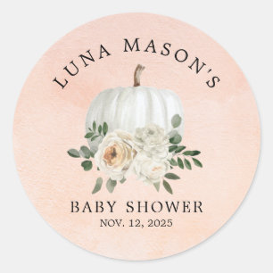 Sticker Rond Invitation Citrouille d'automne et Baby shower de