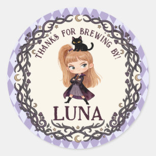 Sticker Rond Invitation d'anniversaire de Chibi Witch One 1ère 