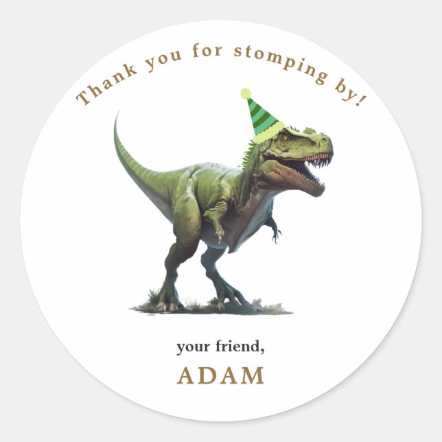 Sticker Rond Invitation d'anniversaire de Dinosaur, trois rex A (Devant)