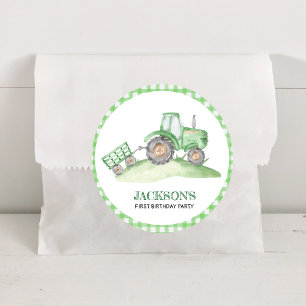 Sticker Rond Invitation d'anniversaire de ferme de tracteur ver